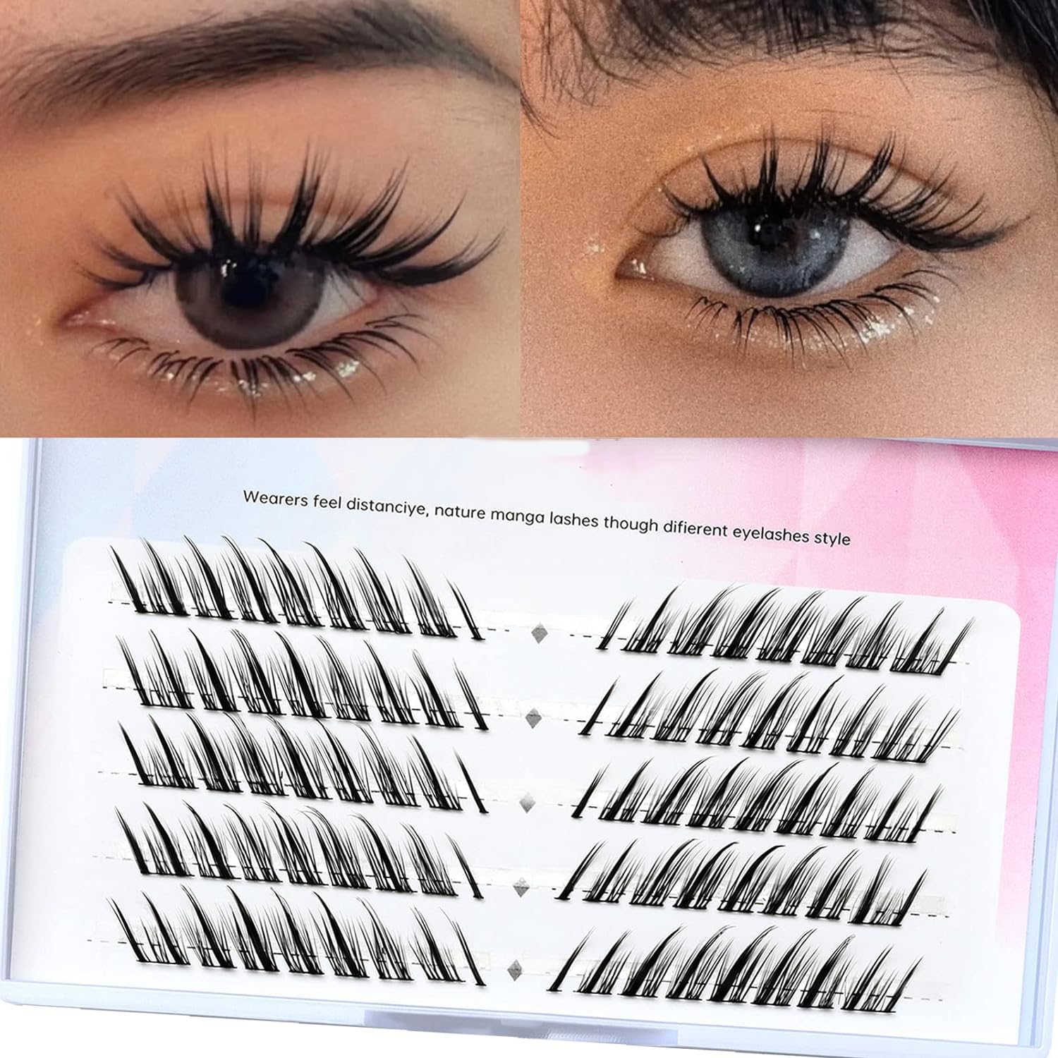Manga Lashes Natural Look Individual Lash Wispy Silky Anime Eyelashes Cluster Japanese Cosplay False Eyelashes Reusable, Look Like Extensions DIY At Home(Fox eye style 1)