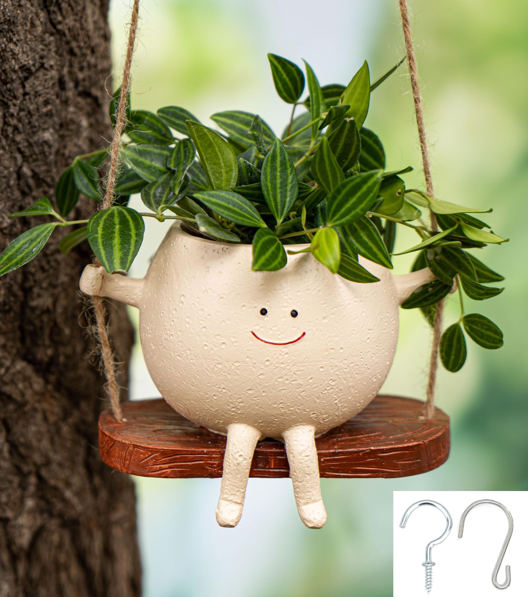 RZOIKZOI Flower Pot Cute Swing Planter, Hanging Smile Face Plant Pot, for Indoor Outdoor Succulents Cactus, Gift Ideals for Mother,Christmas