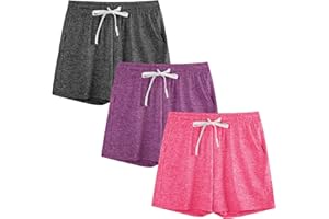 SHOULDIN 3-Pack Kids/Girls/Teen Girls Athletic Shorts Quick Dry High Waisted Running Shorts with Pockets (5-18 Years)
