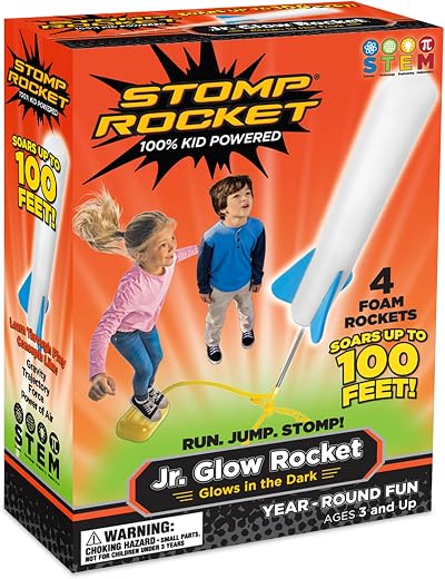Stomp Rocket Jr Glow Rocket Launcher 4 Foam Rockets STEM Toy Ages 3+ Year Round