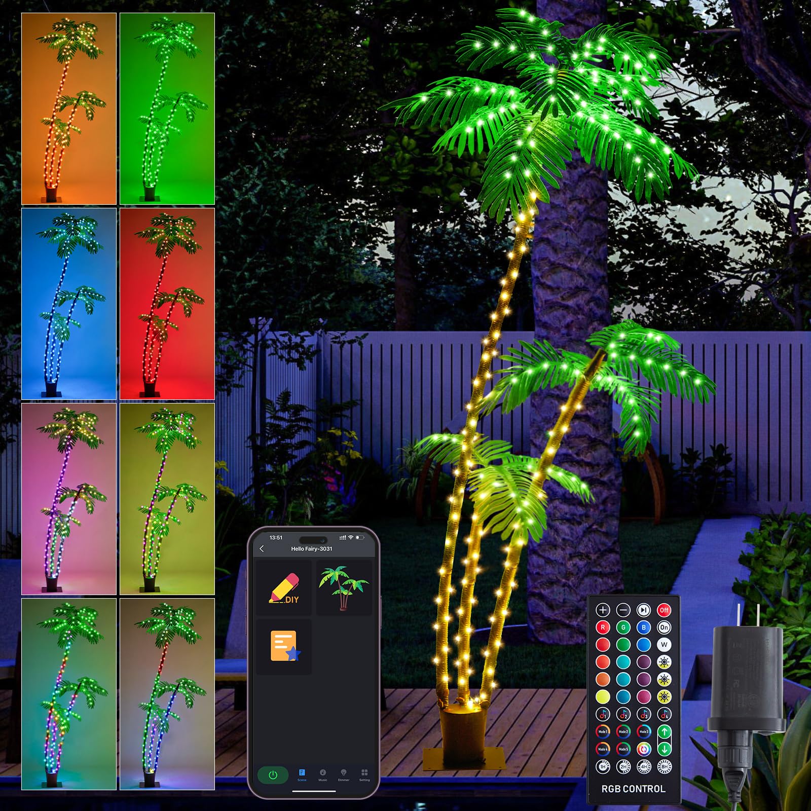 FANCILLUMA 7 FT Lighted Palm Tree Smart App Remote Control Timer Color