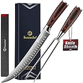 Sunnecko Butcher Knife,Razor Sharp Breaking Knife for Meat Cutting,High Carbon German Steel Carving Knives with Meat Fork