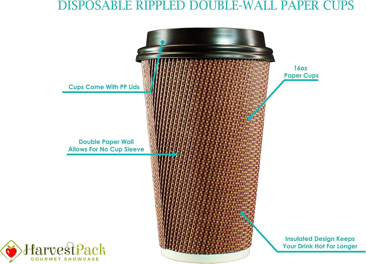 [85 SETS] 16 oz Disposable Double Walled Hot Cups with Lids - No Sleeves needed Premium Insulated Ripple Wall Hot Coffee Tea Chocolate Drinks Perfect Travel To Go Paper Cup and lid Brown Geometric: Health & Personal Care