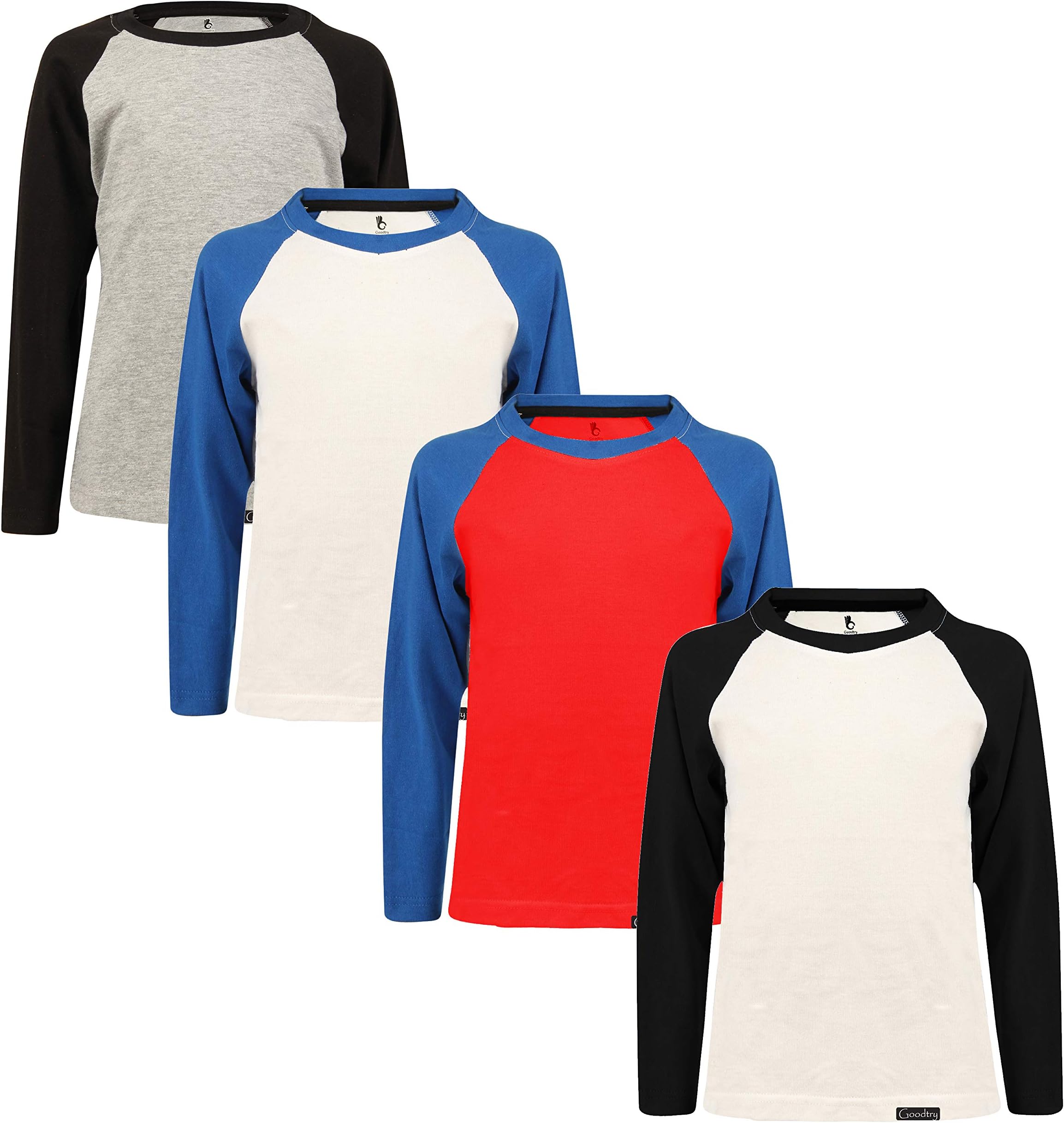 GOODTRY Boy's Cotton Full Sleeve Raglan T Shirt(Pack of 4 Multicolour)