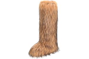 CEPEPRIN Women's Faux Fur Boots Knee-High Furry Snow Boots Fluffy Warm Winter Boots