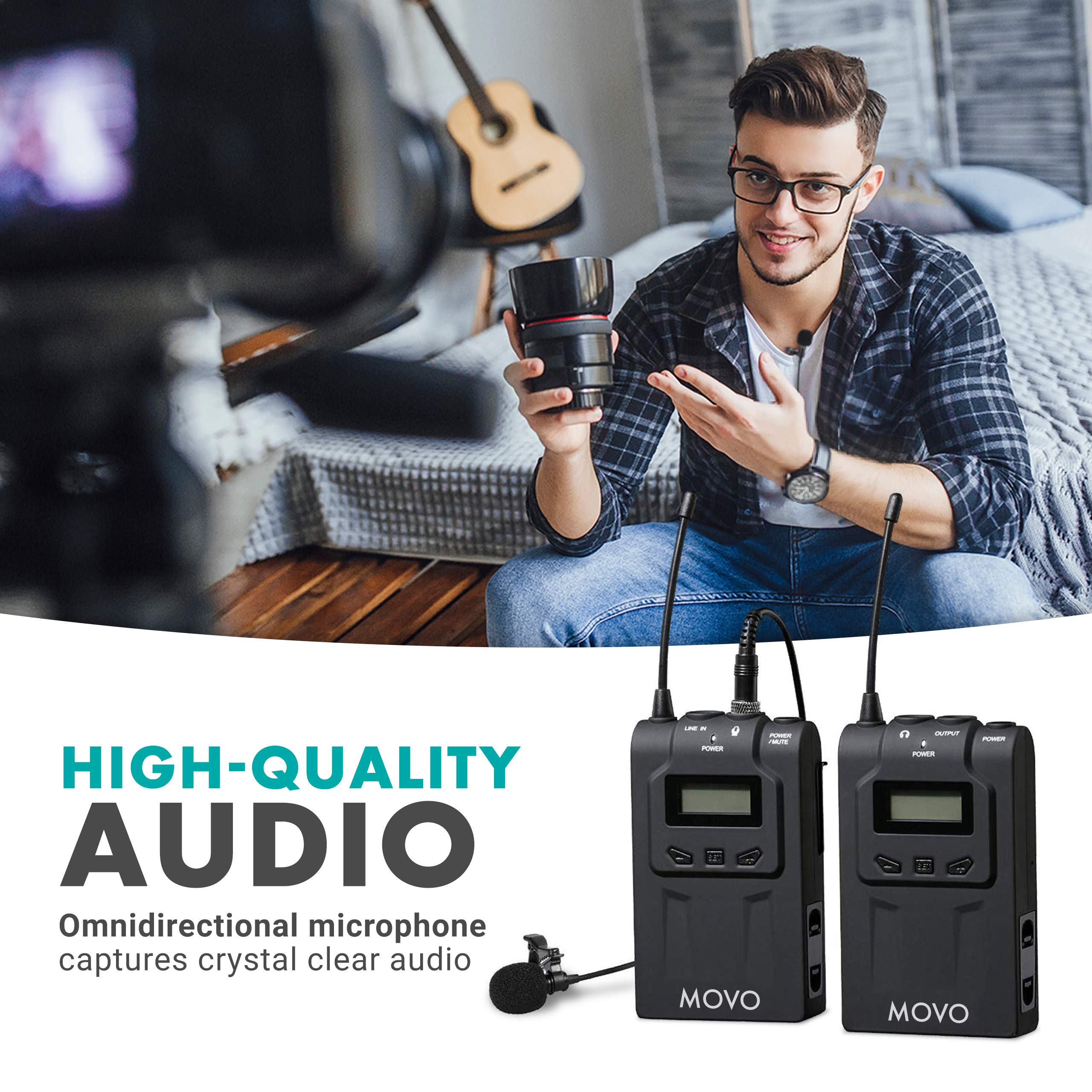 Movo WMIC70 Wireless Lavalier Microphone System 48 Channel UHF Lapel