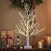 LIGHTSHARE 24IN Lighted Willow Tree Bonsai 70 Mini LED Lights Artificial White Birch Tree for Home, Festival, Wedding, Nativity, Party, and Christmas Decoration, Plug in or Battery (White)