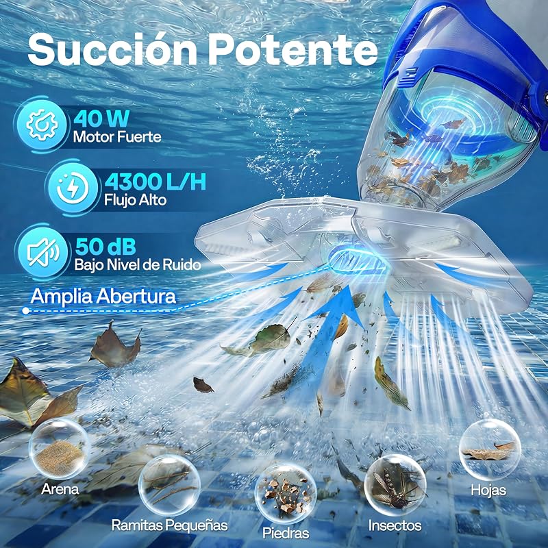 Limpiador Portátil para Piscina con Pértigas Telescópicas 250cm