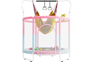 VGMiu 60" Trampoline for Kids, 5 FT Toddler Trampoline Indoor & Outdoor with Enclosure Net, Basketball Hoop, Swing, Adjustable Gymnastics Bars, Small Baby Trampoline, Birthday Gifts for Kids, Age 3-8
