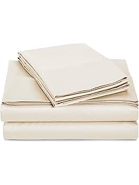 AmazonBasics 400 Thread Count Sheet Set, 100% Cotton, Sateen Finish - Queen, Beige