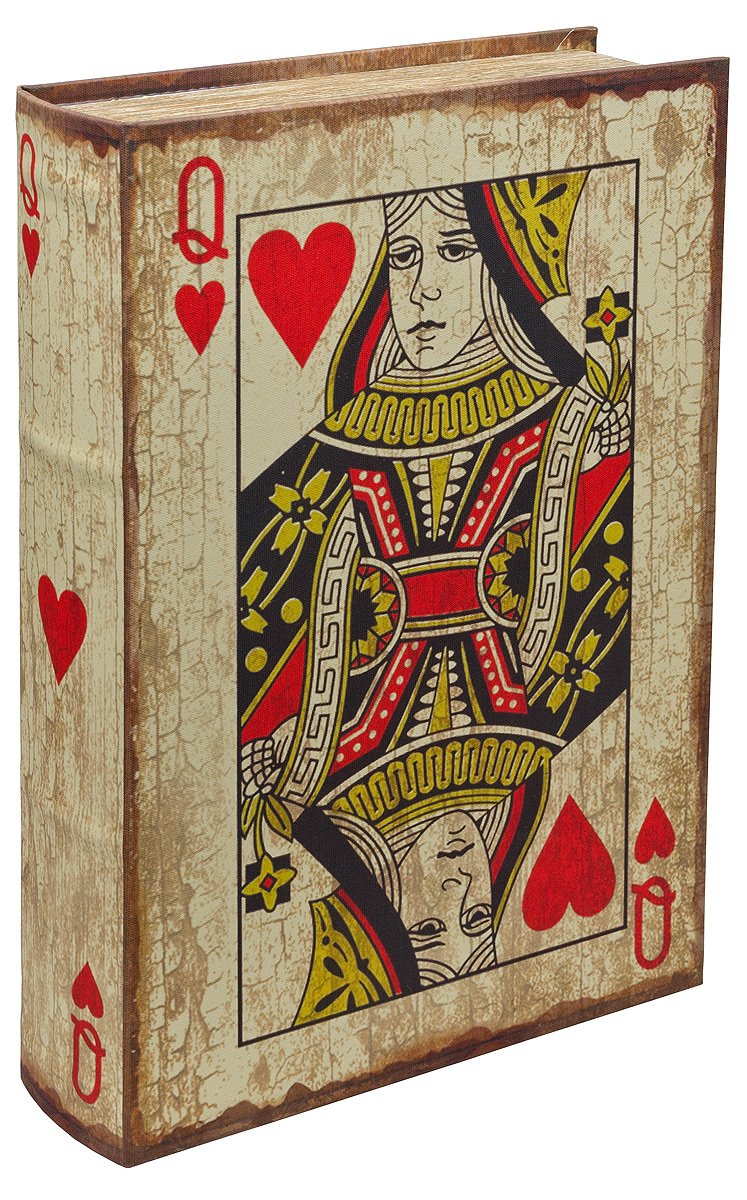FEBLAND Queen of Hearts Storage Book Box, Wood, Beige, 7 x 22 x 33 cm