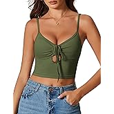 Avidlove Women Sexy Tie Front Crop Top V Neck Cutout Spaghetti Strap Y2k Cami Tank Top Going Out Camisole Tops