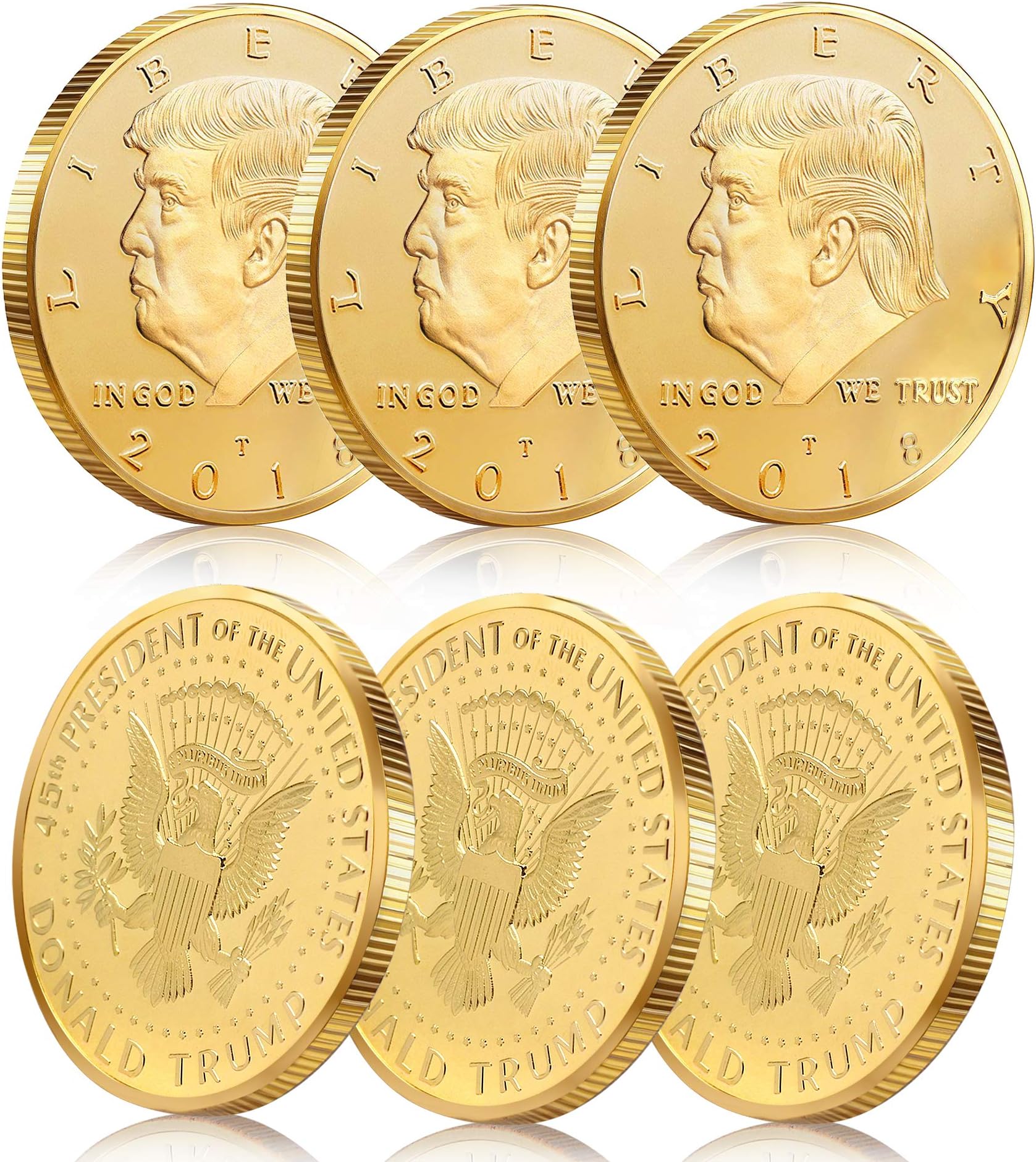 6 Pack - Donald Trump Gold Coin Token 2018 Gold Plated Collectible 45th President of The United States Original Design