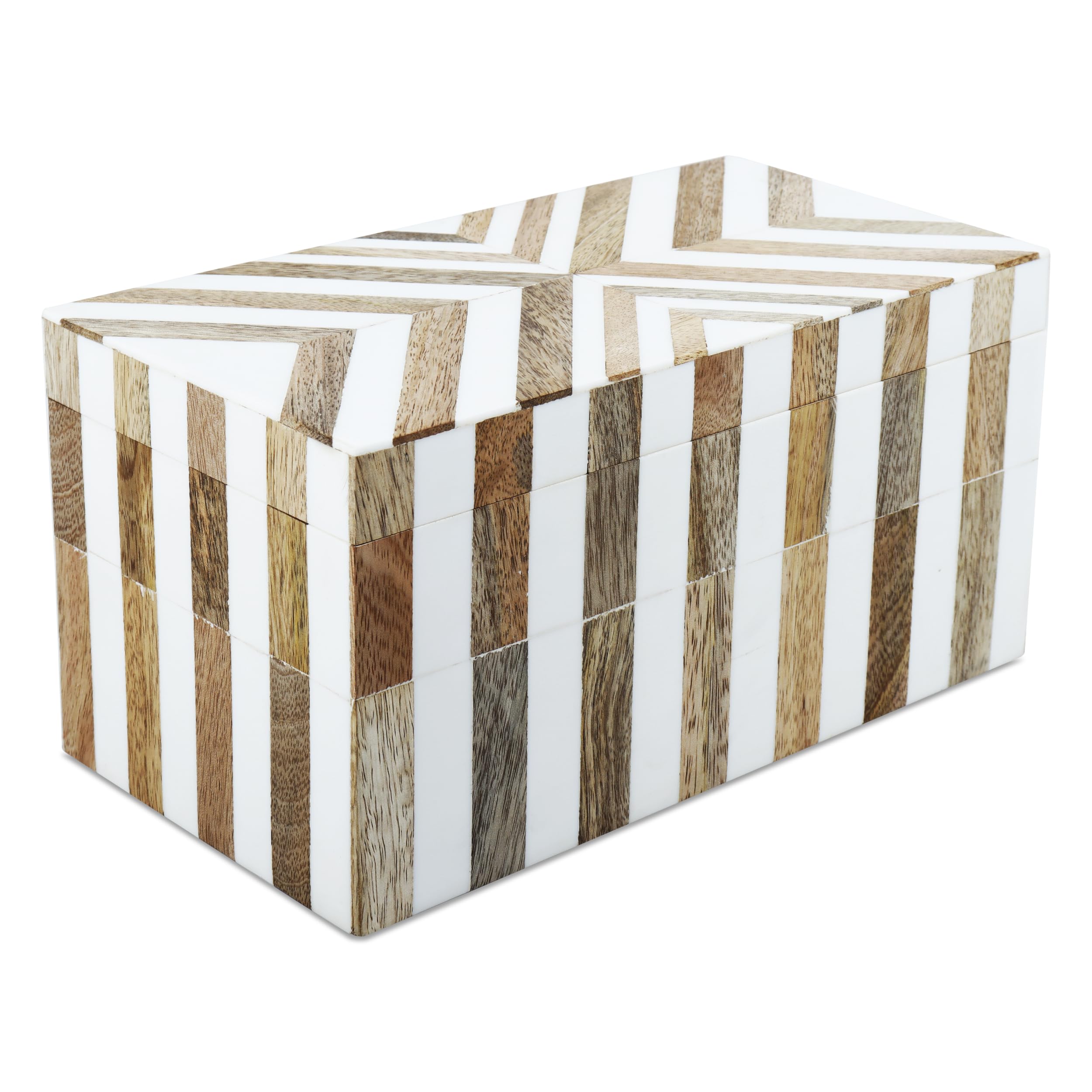 Handicrafts Home Large Decorative Storage Box with Lid Wooden Memory Box Keepsake Storage Box Photo Storage Organizer, Resin Inlay Marquet Chevron Collection - 10x5x5 Inch
