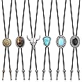 LOLIAS Bolo Tie,Handmade Vintage Bolo Ties for Men Western Cowboy Leather Necktie with Natural Tiger Eye Stone Costume Accessories for Men Women 6Pcs
