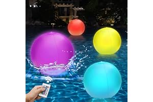 JOY SPOT! 4 Pack 16" LED Light Up Beach Ball, Glow-in-the-Dark Inflatable Pool Toys, Floating Pool Lights Waterproof IP68 with 16 Colors,4 Lighting Modes, Outdoor Indoor Games, Swimming Pool Party Decorations