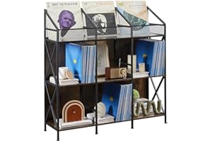 EYOCAL 9 Grids Vinyl Record Storage Holder Rack， Wooden Record Display Table for Magazines Files Albums Books for Living Room Bedroom Patent Pending