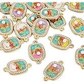 Craftdady Enamel Connector Charms Oil Painting Charm Rectangle Links for DIY Crafts Necklace Bracelets Jewelry Making