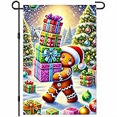 BlissYard Gingerbread Christmas Garden Flag 12x18 Inch Holiday Cookie with Gifts Yard Banner Double Sided Seasonal Winter Outdoor Porch Lawn Decoration Festive Merry Christmas House Flag