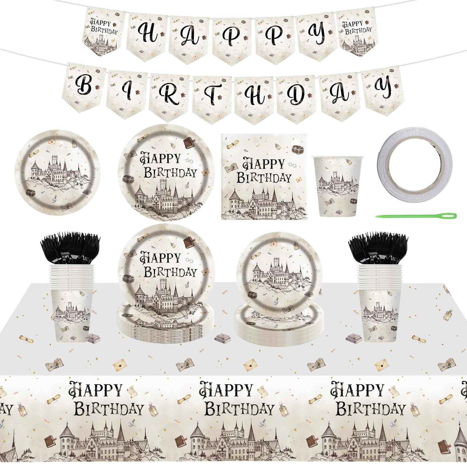 Photo 1 of 152PCS Magical Wizard Plates Napkins Birthday Party Supplies,Magical Party Paper Plates and Napkins Kit for Boys and Girls Birthday Baby Shower Party Decorations,Serves 30