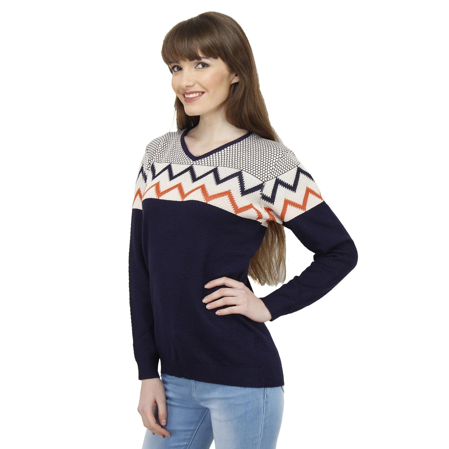 camey women winter zig-zag woolen top