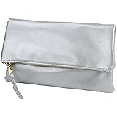 Women's Zipper Foldover Clutch Vegan Leather Envelope Cross body Bag with Chain Strap