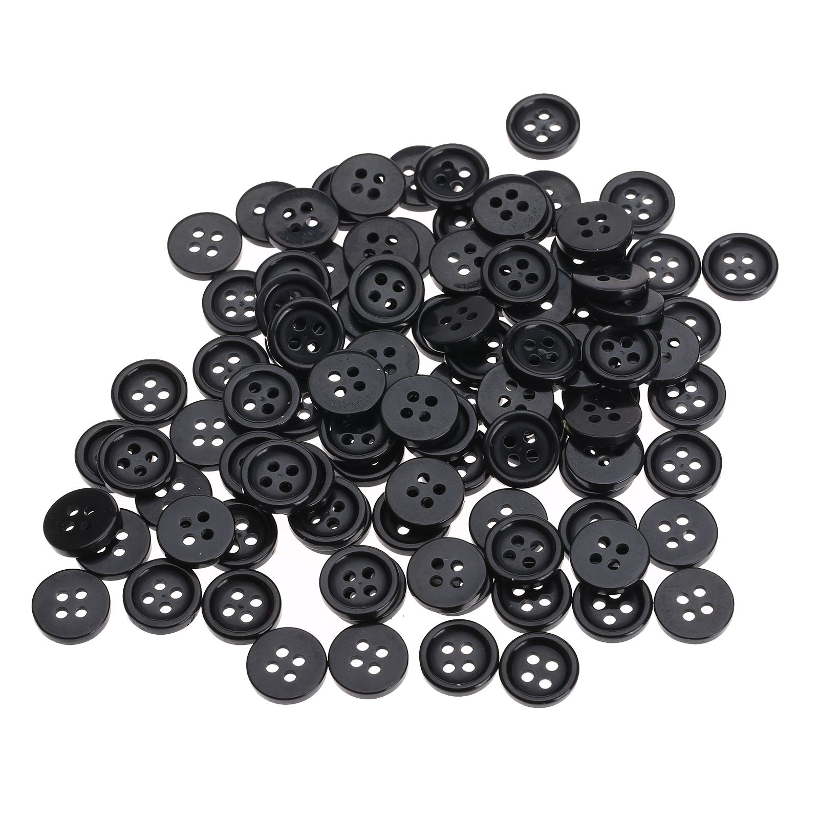Dophee 100PCS Resin Sewing Button, 10mm Black Round Buttons 4 Holes Round Craft Decorative Buttons for Crafts DIY Knitting Sewing Painting Handmade Ornament Doll Decoration