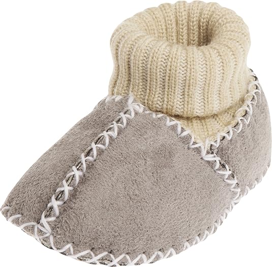 Playshoes Baby-Hausschuhe mit Strickbund, Krabbelschuhe in Lammfell-Optik
