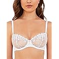 Wingslove Women's Sexy Lace Bra Demi Sheer Mesh Balconette See Through Bralette Unlined Underwire Embroidered