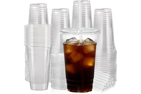 cundao 100 Pack 24 oz Leak-Proof Clear Plastic Cups with Lids and Straws | Snap-Tight Design Disposable Iced Coffee Cups for Smoothies, Bubble Tea and Cold Drinks, BPA Free Sturdy PET Tumblers