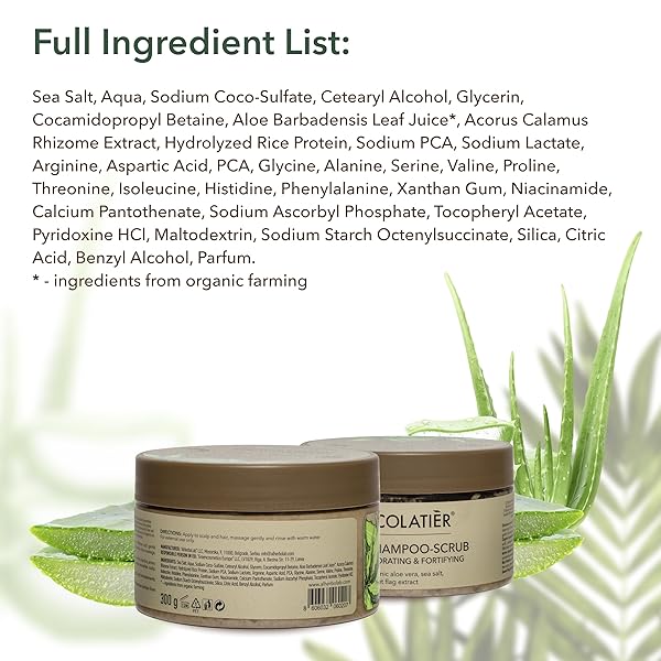 SHAMPOO SCRUB & SCALP EXFOLIATOR WITH ORGANIC ALOE VERA – HYDRATING, FORTIFYING HAIR SCRUB FOR GROWTH, VEGAN, 97.4% NATURAL, GENTLE MOISTURIZING FOR SENSITIVE SCALP