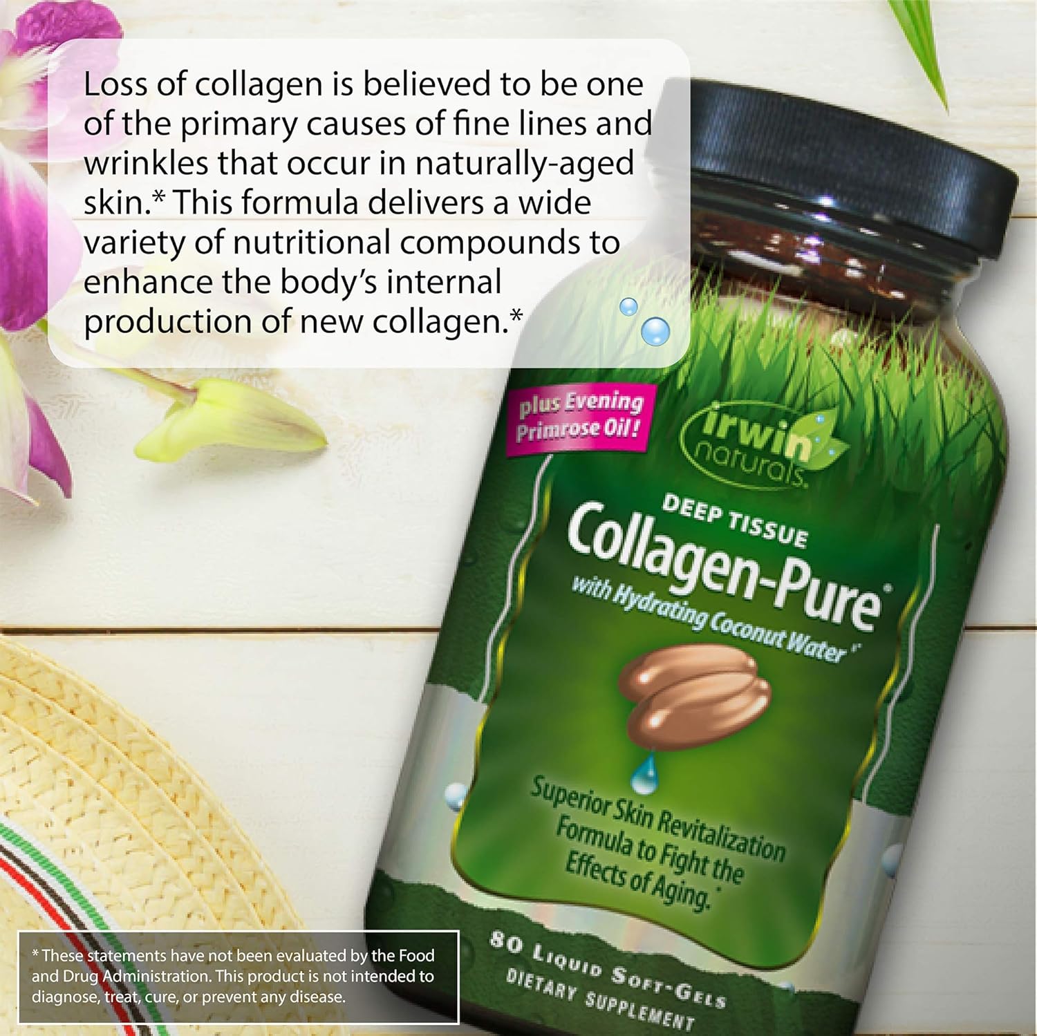 Irwin Naturals Deep Tissue Collagen-Pure with Coconut Water - Intensive Skin Nourishment - 80 Liquid Softgels: Health & Personal Care