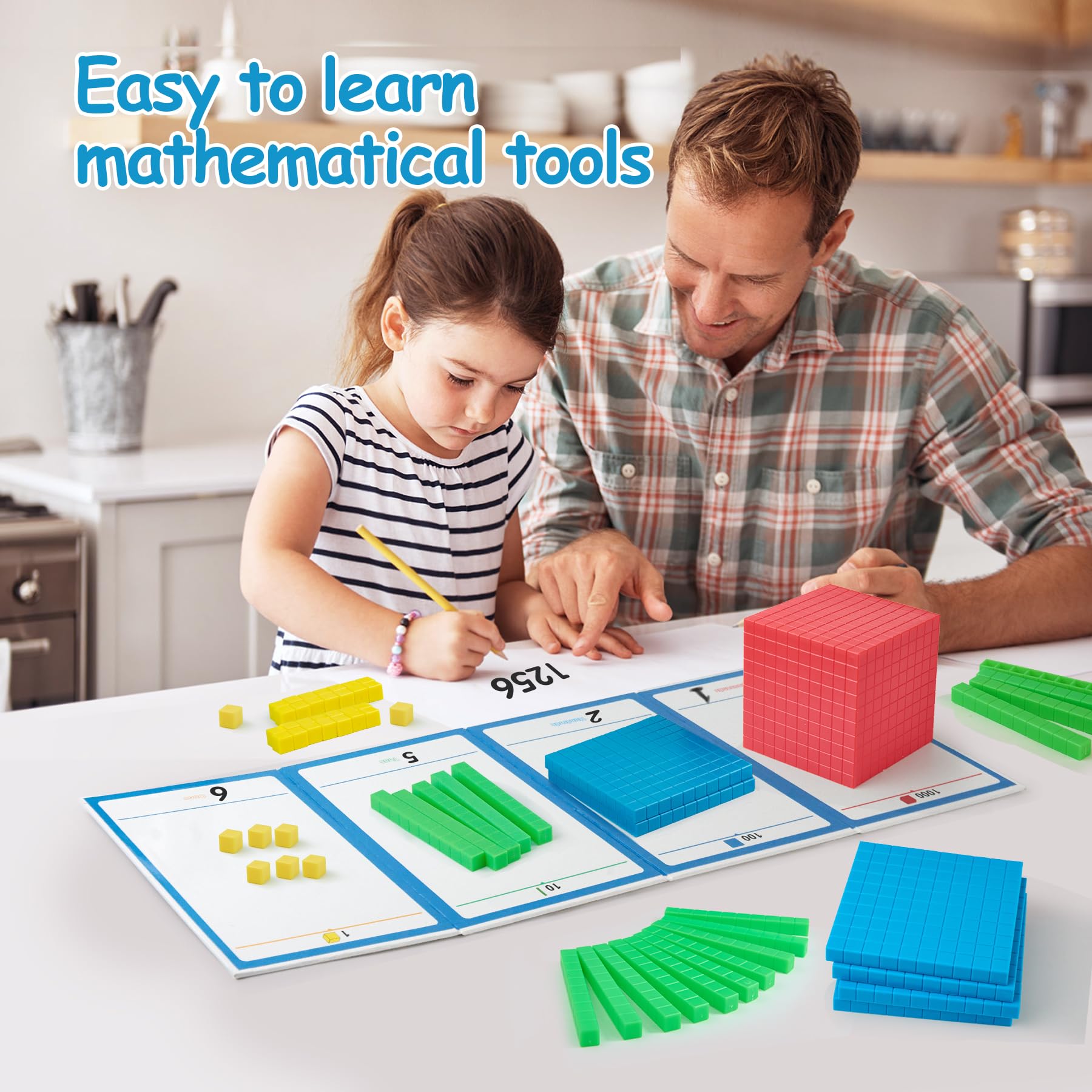 Math Manipulatives for Kids Aged 3+.Base Ten Blocks with Place Value Chart - Plastic Math Cubes to Help Educate Kindergarten Teachers.133 PCS