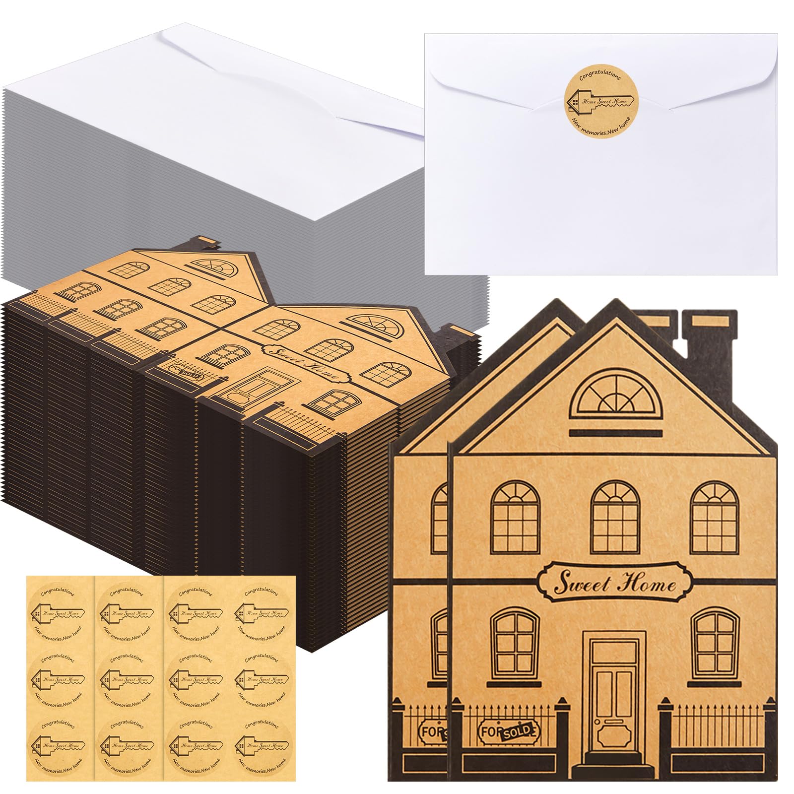 Photo 1 of Fulmoon 30 Set Estate Agent New Home Congratulations Cards 2025 House Shaped Welcome Home Anniversary Housewarming Card with Envelope and Sticker Closing Gifts for House Buyer Agent Supplies