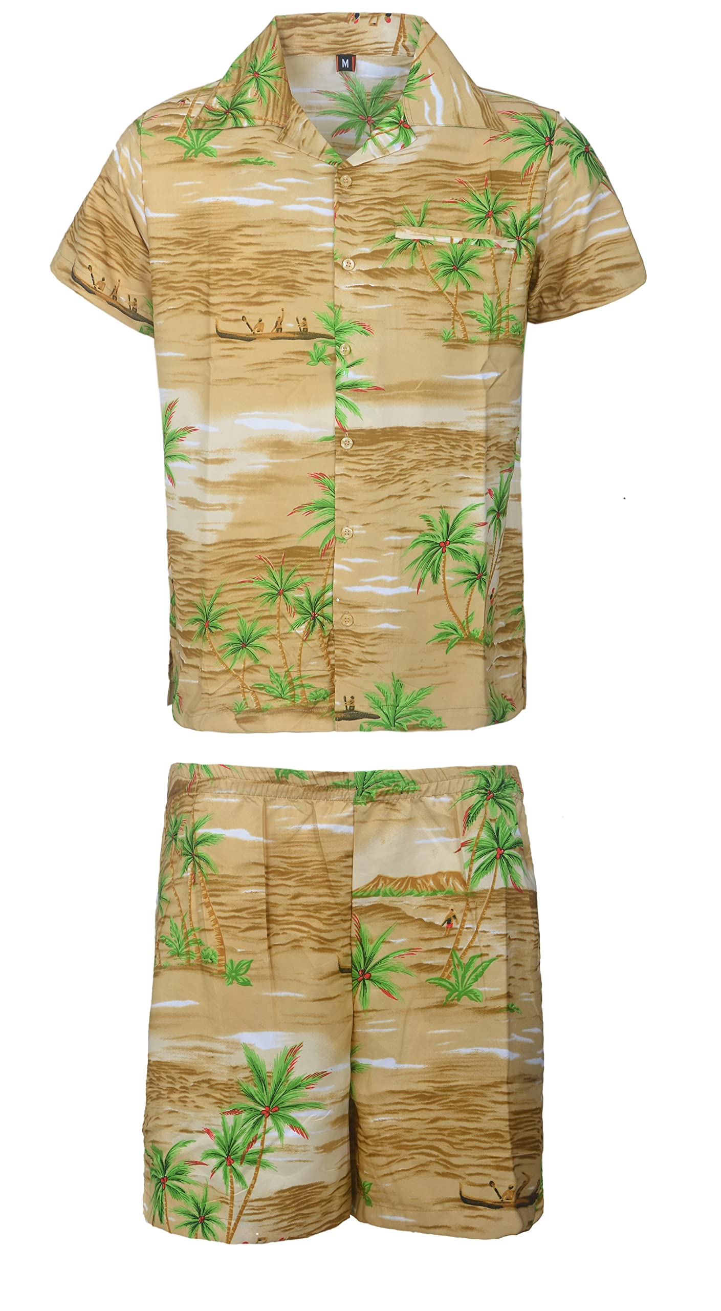 KIKLO Mens Hawaiian STAG Beach Hawaii Aloha Party Summer Holiday Fancy Shirt and Short Set (BR R COCO SET, XXL)
