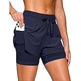 Soothfeel Women's 2 in 1 Running Shorts 5" Athletic Shorts High Waisted Workout Gym Tennis Exercise Shorts with Liner Pocket