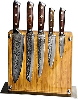 Stallion Damastmesser Ironwood Messerset - Messer aus Damaststahl und mit Griff aus Eisenholz inklusive Messerblock
