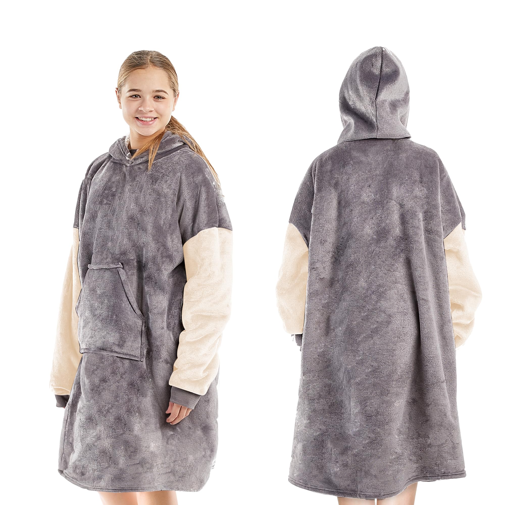 KEPLIN Oversized Blanket Hoodie - Thermal & Soft Hoodie Blanket with Sherpa Lining, Large Pocket & Elasticated Cuff Sleeves - One Size Fits All, Long (152x127x99cm)
