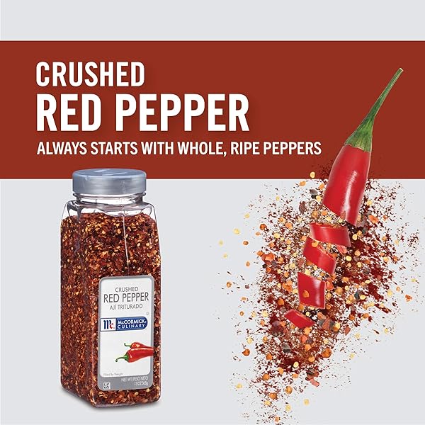 MCCORMICK CULINARY CRUSHED RED PEPPER, 13 OZ – ONE 13 OUNCE CONTAINER OF CRUSHED RED PEPPER FLAKES, PERFECT FOR SPRINKLING ONTO PIZZA, BEEF, PORK AND FLATBREADS