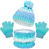 Winter Beanie Hat Scarf Gloves Set for Boys Girls, Kids Toddlers Knitting Neck Warm Hat Cap Scarf Gloves Age 2-10