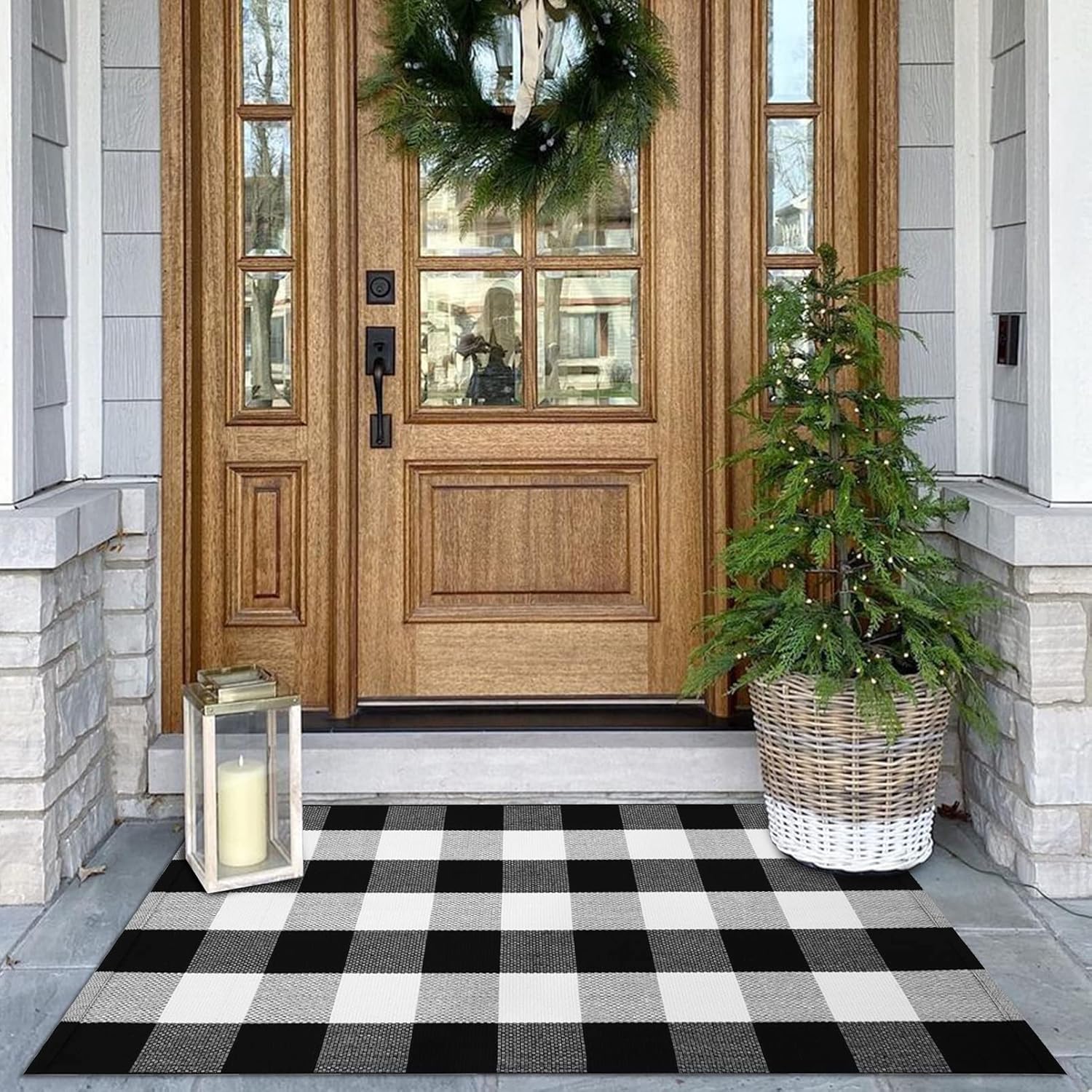 Rugs, Pads & Protectors - KOZYFLY Buffalo Plaid Area Rugs 27.5x43 Inches Black and White Checkered Rug Washable Front Door Mat Hand Woven Cotton Outdoor Rug Small Rug for Front Porch Kitchen Entryway Patio Bathroom