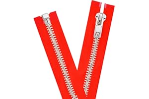 Mandala Crafts 27 Inch Metal Heavy Duty Zippers - #10 Red Tape Silver Tone Metal Separating Zippers for Sewing Jacket Coat Upholstery