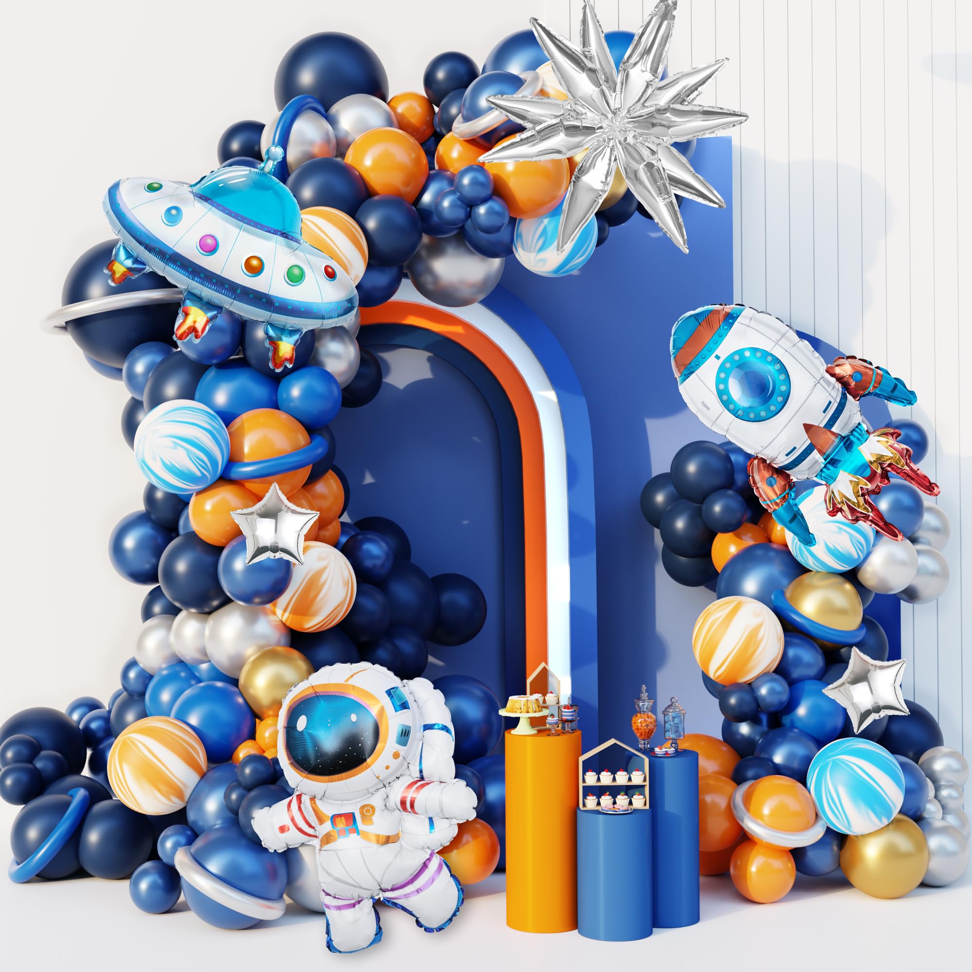 Photo 1 of ****LATEX BALLOONS ONLY***Ouddy Party 139Pcs Outer Space Party Decorations Balloon Garland Kit, Space Birthday Party Supplies UFO Astronaut Themed Navy Blue Silver Foil Latex Balloons for Boys Kids