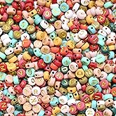 ToBeIT 1000Pcs Alphabet Letter Beads Acrylic Round Beads Vintage Color Beads for DIY Bracelet Necklace Craft Making (bg Color - Gold(White))