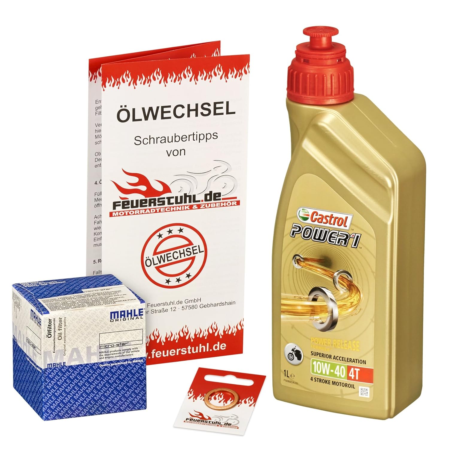 Ölwechselset Castrol Power1 10W40 Öl + Mahle Ölfilter für C1 125, Bj. 0004 (Typ C1); Motoröl