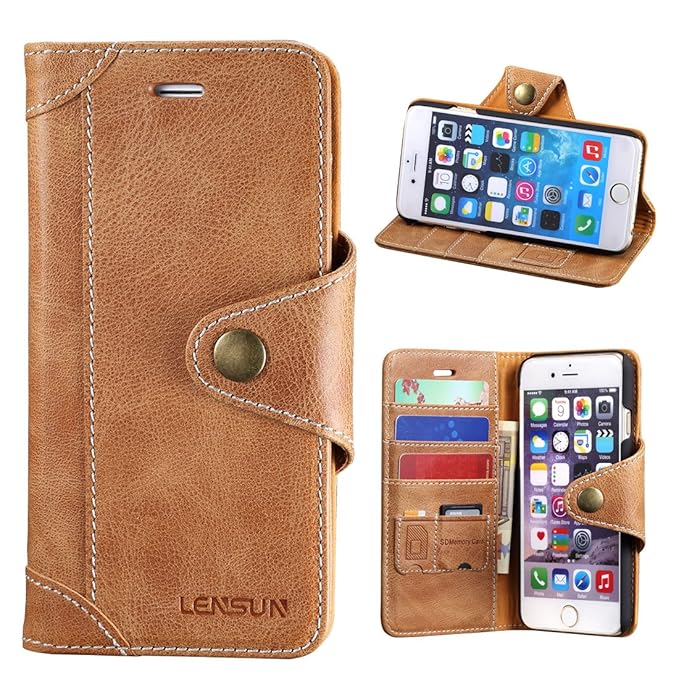 iPhone 6 Hülle iPhone 6s Hülle, Lensun Handyhülle Handytasche iPhone 6 / 6s (4.7 Zoll) Leder Huelle Tasche Flip Case Ledertasche Schutzhülle - Braun (6G-GT-BN)