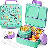 Fimibuke Bento Lunch Box for Kids Adult, 3-4 Compartment 60OZ Toddler Lunch Box Container with Leakproof 8OZ Insulated Food Jar, Sauce Jar, Utensil for School Boys Girls, BPA-Free Dishwasher Safe