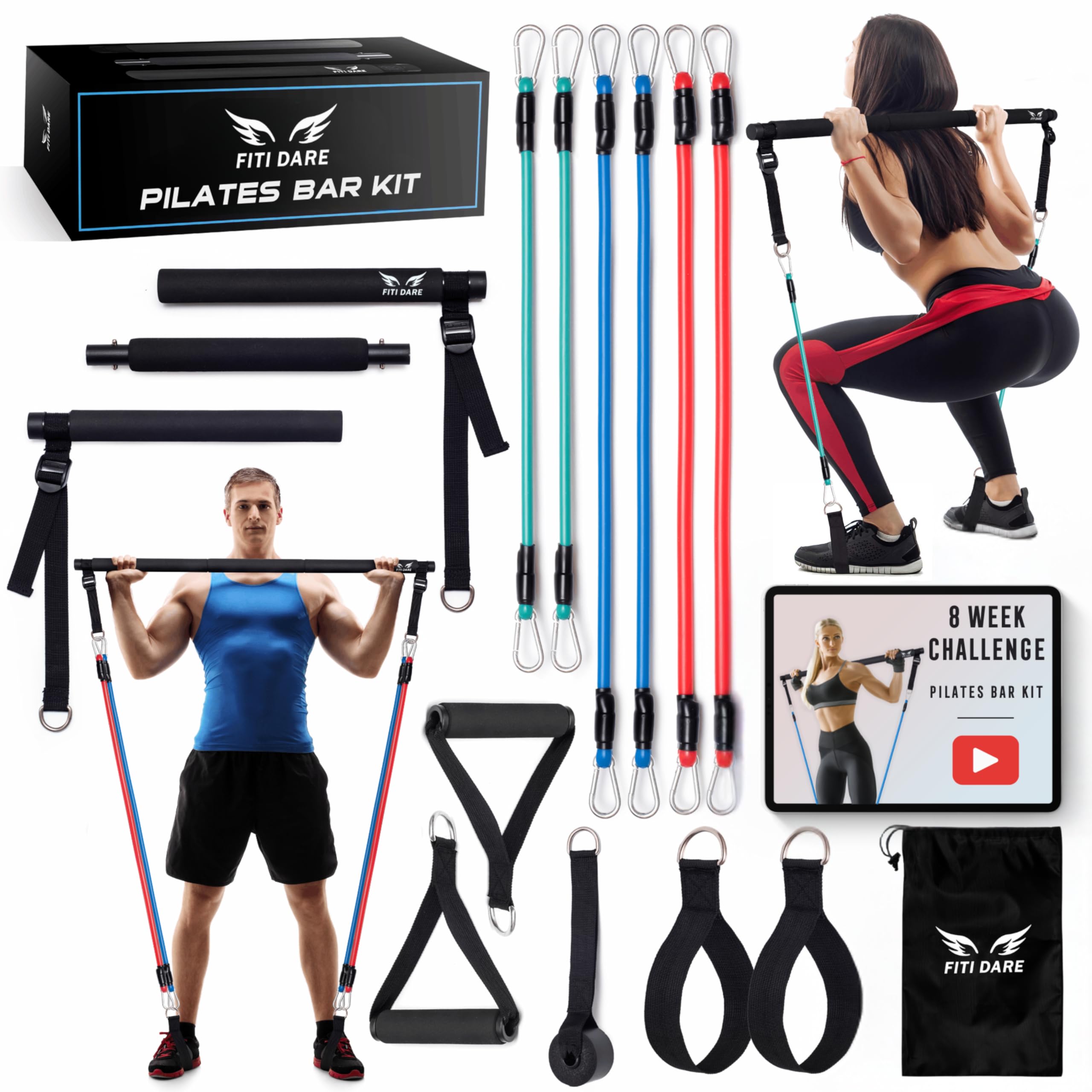 Photo 1 of FITI DARE Multifunctional Pilates Bar Kit with Resistance Bands (25,30,35lb) and Videos | Portable Workout Equipment Home Gym for Women & Men of All Heights | Full Body Fitness Exercise Set