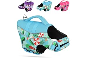 Gorsbark Dog Life Jacket, Ripstop Reflective Dog Swimsuit Preserver for Beach Boating, Dog Flotation Vest with Rescue Handle for Small Medium and Large Dogs, Blue, XL