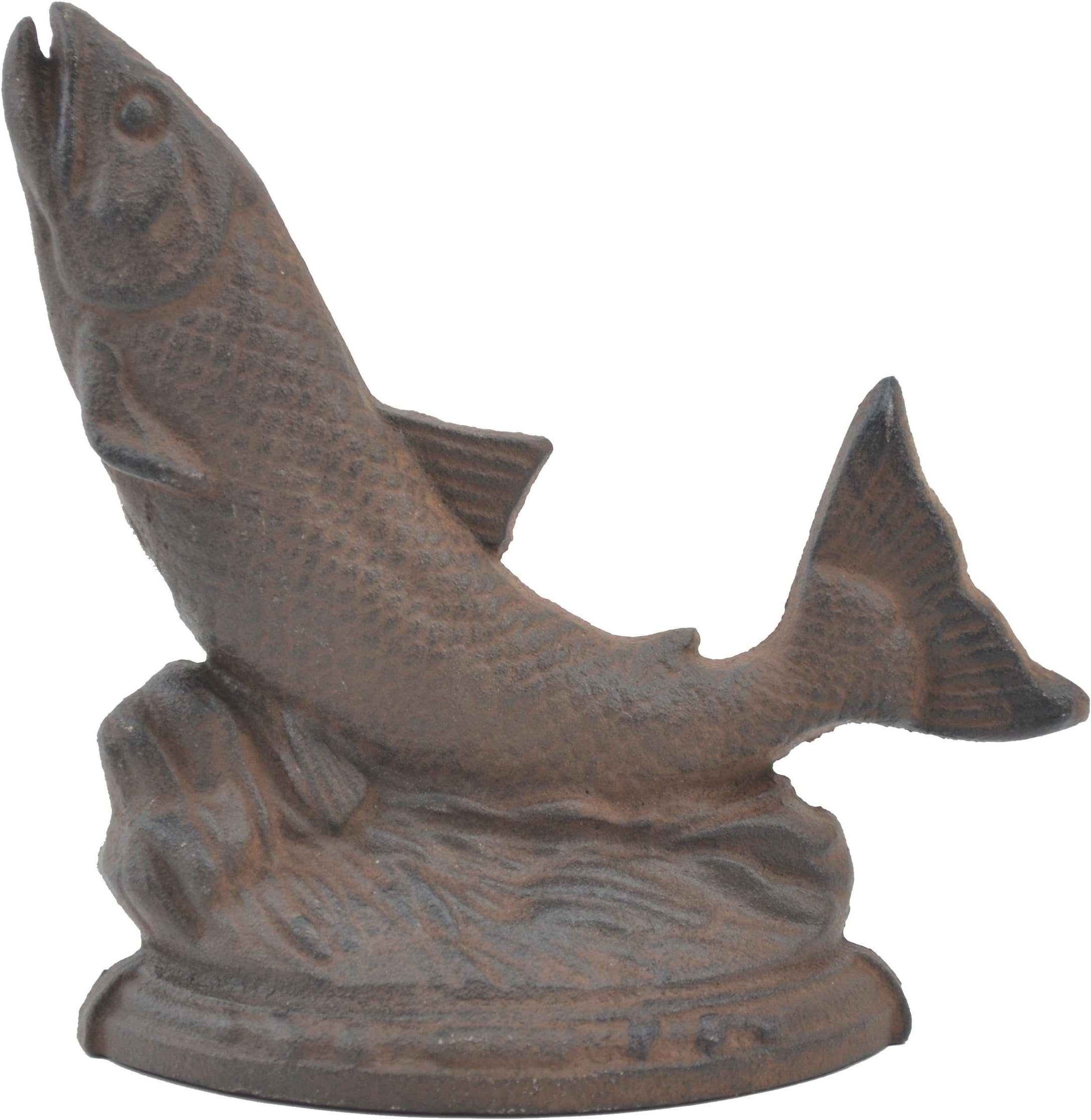 Fish Doorstop Distressed Brown Cast Iron Nautical Home Decor 7.75" Tall
